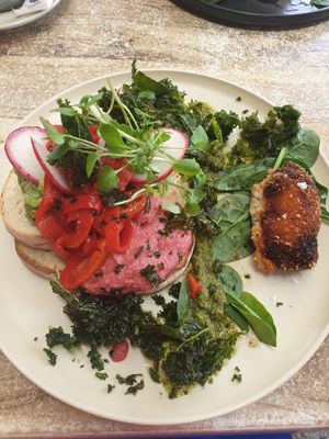 Vegan stack with added potato croquette at Suburban West End in South Brisbane