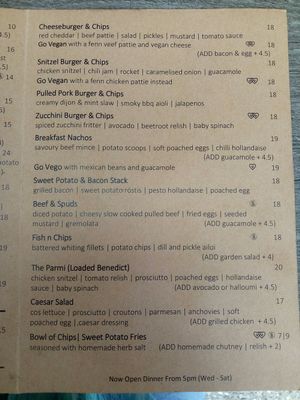 Menu at Suburban West End in South Brisbane