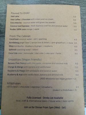 Menu at Suburban West End in South Brisbane