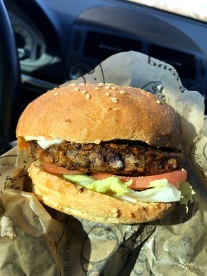 Spicy black bean burger  at Copper Branch in Edmonton