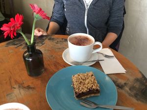 Vegan raw cake with cranberries, peanut butter and dates at Leafy Greens Cafe in Westport