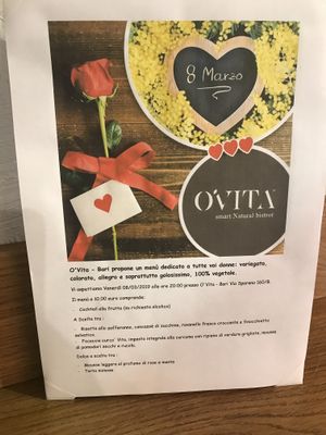special menu on womens international day at Ovita in Bari