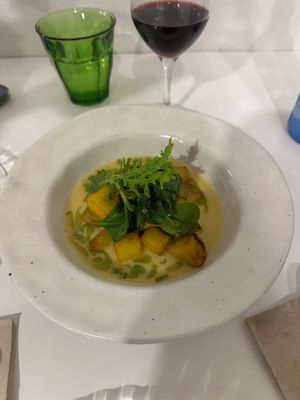 Sweet potato in cold soup at Vegani in Sevilla