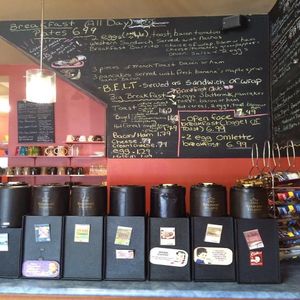 Menu and coffee options at Back To The Grind in Kapuskasing