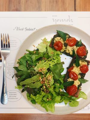 Toast Caprese w/ gluten free bread at Namah Bistro in Belo Horizonte