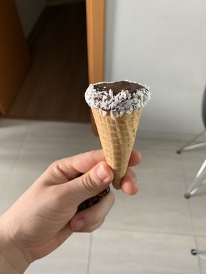 ice cram cone filled with chocolate and coconut at Chocolate Lab in Belo Horizonte