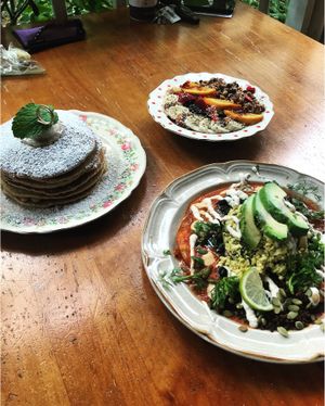 Pancakes, yogurt bowl, and tostadas!  at Big Mood in Buffalo