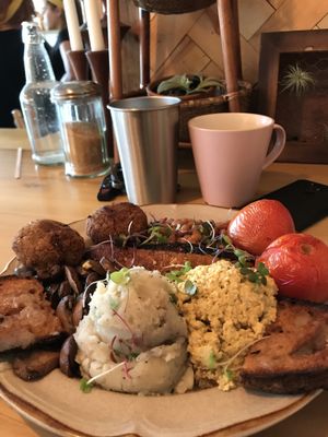 everything on this plate was cold, like straight out of the fridge cold. Toast was black on the other side. Sure looks pretty though! at Big Mood in Buffalo