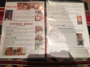 Menu - starters and desserts  at Mu'ooz in West End