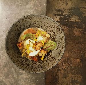 cauliflower panna cotta | PX golden raisins | hazelnut cauliflower leaf crumble at Yerba in Amsterdam