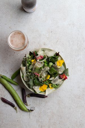 fermented jerusalem artichoke | spring beans | saison | fennel at Yerba in Amsterdam