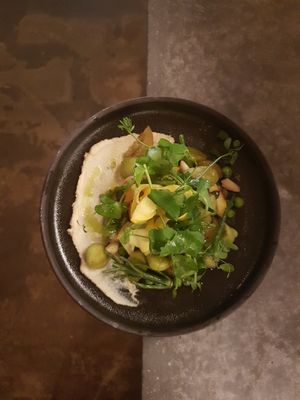 green pea gnocchi | yellow courgette | smoked YERBAkaas at Yerba in Amsterdam