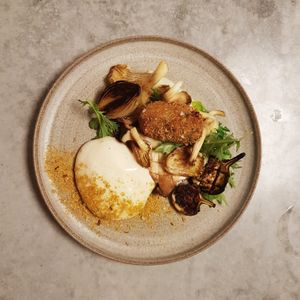 grilled king bolete | wild mushroom croquettes | vadouvan foam at Yerba in Amsterdam
