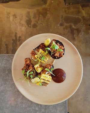 BBQ jerusalem artichoke | burned corn | pastrami spice rub at Yerba in Amsterdam