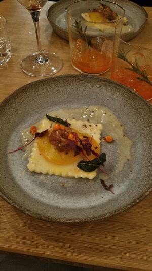 Raviolo with khaki at Yerba in Amsterdam