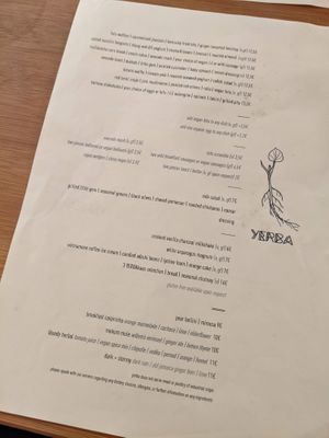 lunch menu at Yerba in Amsterdam