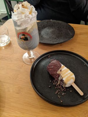 white asparagus ice cream and carbon shake at Yerba in Amsterdam