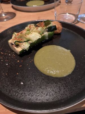 2nd course- courgette and onion bitterball  at Yerba in Amsterdam