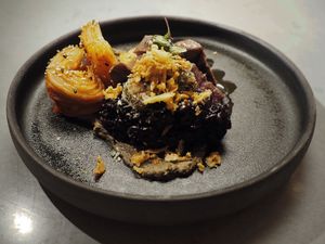 Kimchi, sticky black rice, aubergine  at Yerba in Amsterdam
