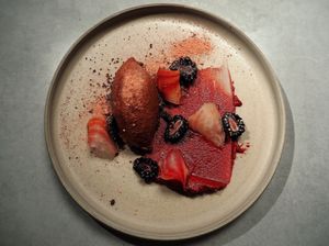 Beetroot, avocado, cacao and black berries  at Yerba in Amsterdam