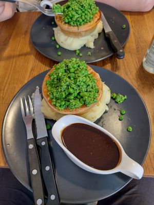 Pie tower with the jackfruit-based vegan variant at Wild Kiwi Pies in Valby