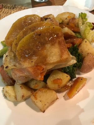 Pumpkin filo pastry with apple sauce  at Green Vegetarian in Marrakech