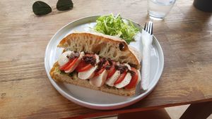 Vegan mozzarella and pesto sandwich at Bang Bang in Siem Reap