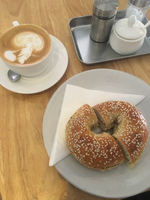 Vegan bagel and coffee at Bang Bang in Siem Reap