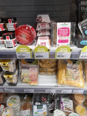 Several vegan cheese at Biomonde in Luneville