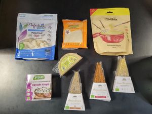 New roots fondue, Poutine, Parmigiano, Soy/ Almond and cashew cheeses at Biomonde in Luneville