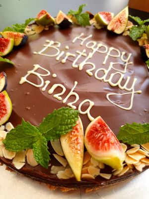 Prune and chocolate tart for birthday  at Sweet Home in Lagos