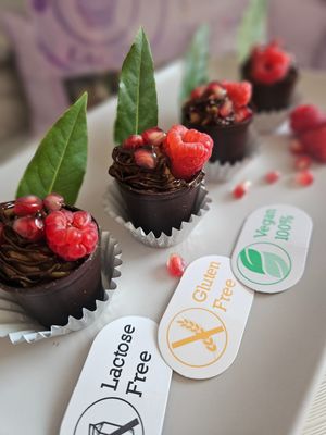 Vegan chocolate cup with dates and peanut butter cream  at Sweet Home in Lagos