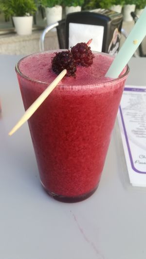 Banana milkshake + raspberry at Sweet Home in Lagos