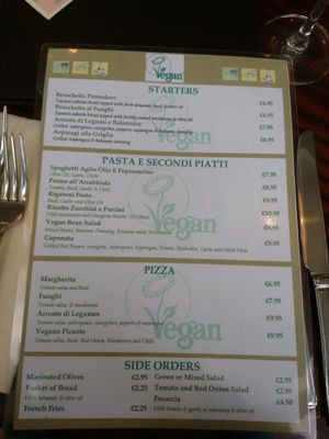 Vegan Menu  at Trattoria Italiana in Bexhill