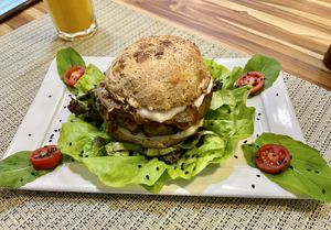 Chickpea burger with tahini sauce. at Vida Bistro in Rio De Janeiro