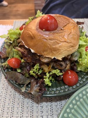 Mushroom burger  at Vida Bistro in Rio De Janeiro