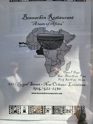 Opening times at Bennachin in New Orleans