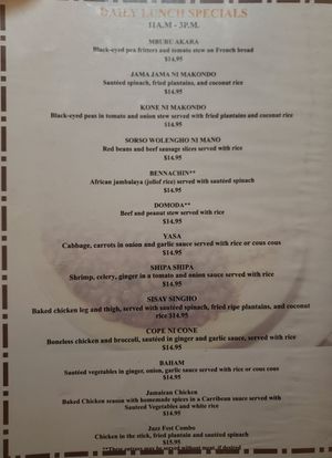 Menu at Bennachin in New Orleans