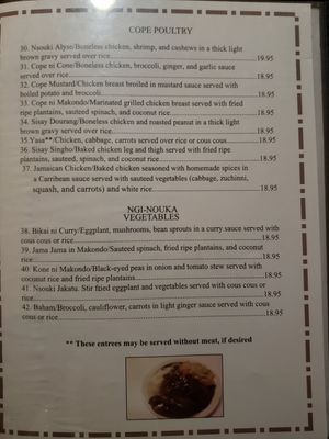 Menu at Bennachin in New Orleans