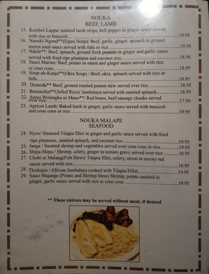 Menu at Bennachin in New Orleans