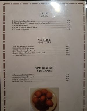 Menu at Bennachin in New Orleans