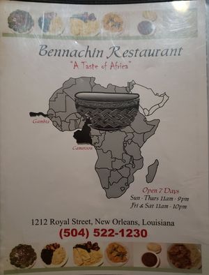 Menu at Bennachin in New Orleans
