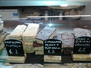 Flapjacks and chocolate, raisin crunch at The Green Guerrilla Deli in Durham