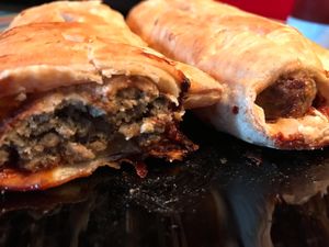 Marmite sausage rolls  at The Green Guerrilla Deli in Durham
