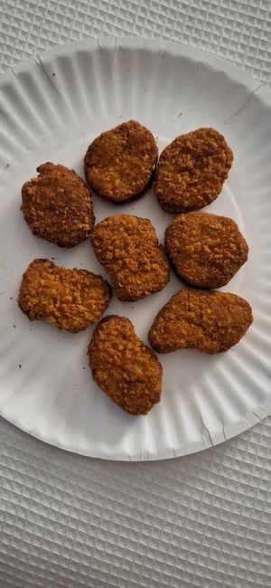 Impossible Nuggets—ignore the paper plate, we at these at a hotel! at Bareburger - Short North in Columbus