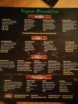 Vegan menu meals at Brooklyn Cafe in Glasgow