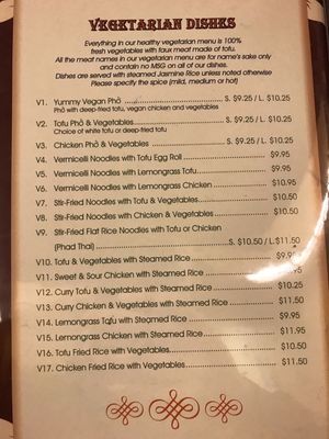 Menu at Yummy Pho in Redmond
