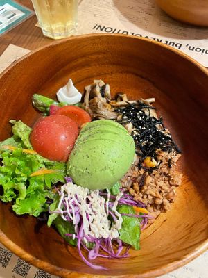 Veggie rice bowl at Premarché Alternative Diner in Kyoto