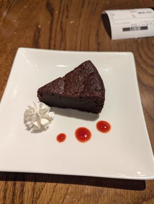 Chocolate cake - delicious and absolutely too small to share at Premarché Alternative Diner in Kyoto
