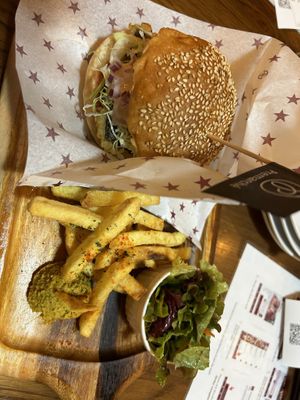 Vegan fried fish burger with ‘slaw , just yum  at Premarché Alternative Diner in Kyoto